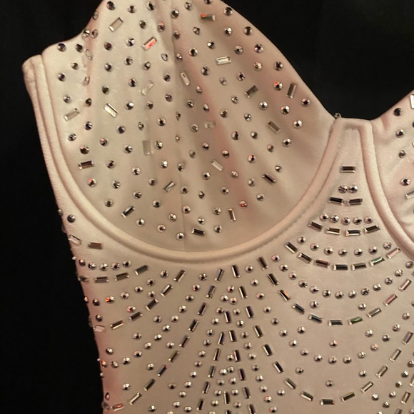 Short Embellished Cream Bodycon Dress - Picture 2 of 5